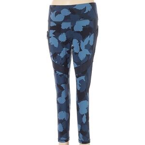 Athleta Printed Leggings Size L Blue Camo High Rise Zip Pocket Workout Pants